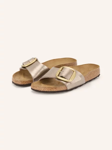 Klapki Birkenstock zamszowe na sprzączkę beżowe