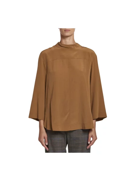 Jedwabna bluzka Sea Ny z wysokim kołnierzem brązowa