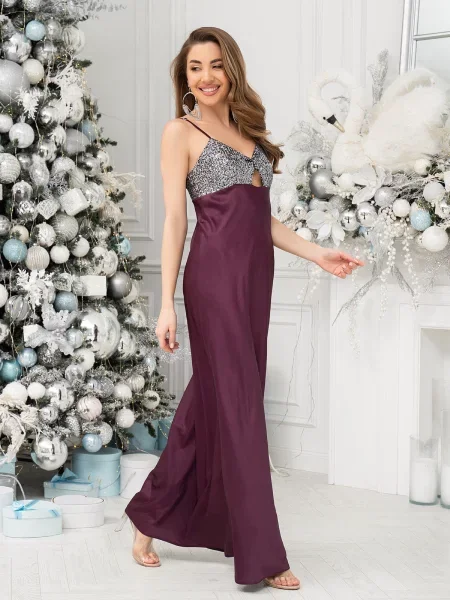 ISSA Plus Сукня максі бордовий