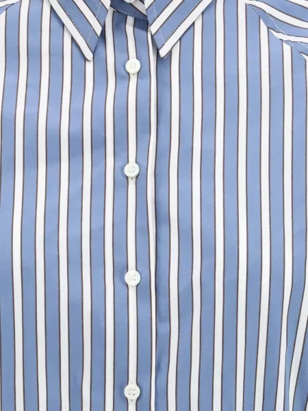 Top Brunello Cucinelli cu dungi din poplin albastru