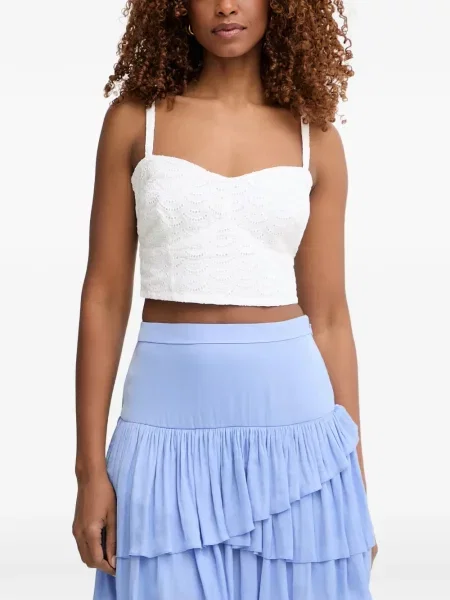 Top Guess cu broderie alb