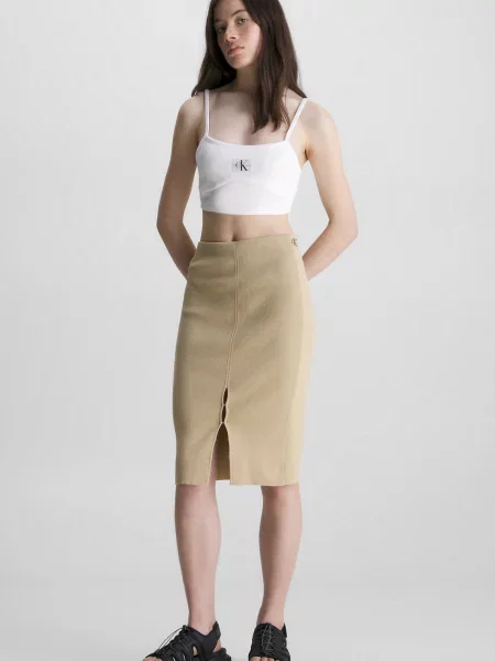 Трикотажна гачок і око джинсова спідниця Calvin Klein Jeans бежева