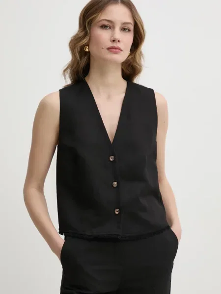 Ivy Oak vestă de in un singur rand de negru