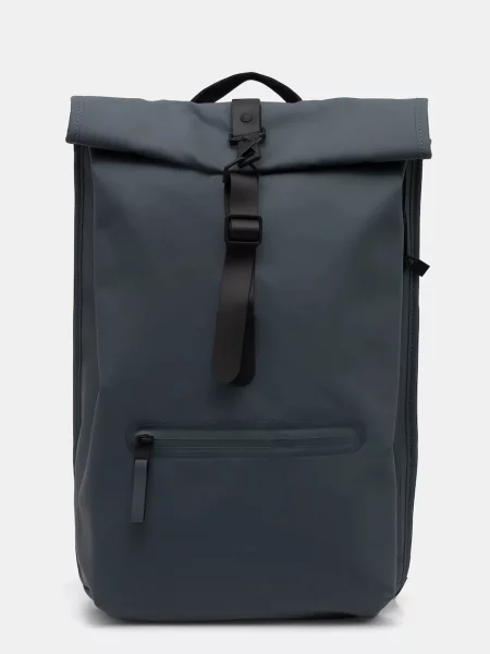 Раница Rains Rolltop Rucksack синьо голям с изчистен дизайн сиво