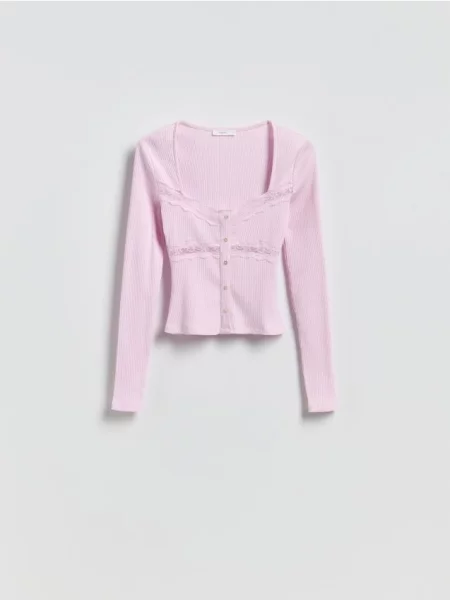 Reserved Bluză cu inserții din dantelă roz-pastel roz