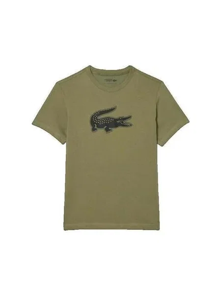 Tricou sport Lacoste cu autograf kaki
