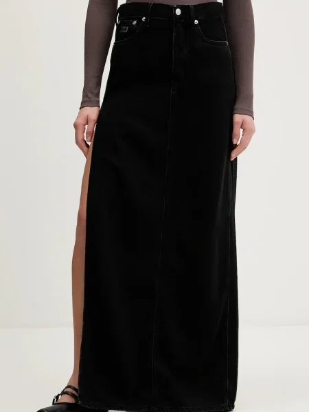 Tommy Jeans fustă jeans maxi drept negru