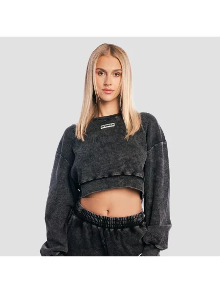 Bluza fitness cropped oversize bez kaptura Aura czarna