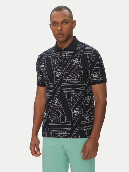 Тениска с яка Tommy Hilfiger с десен тъмносиньо