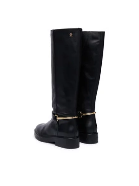 Čižmy vo vojenskom štýle Tommy Hilfiger Th Stud Leather Knee Riding Boot čierna