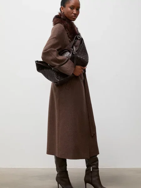 Palton Answear.lab de lână elegant maro
