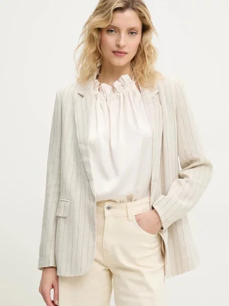 Сако с лен Answear Lab с едно копче с десен бежово