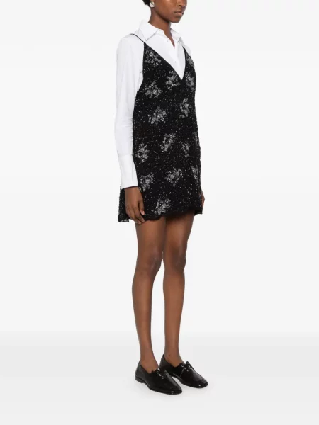 Rochie mini Antik Batik cu paiete cu model floral negru