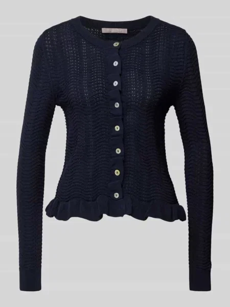 Kurtka z dzianiny z okrągłym dekoltem i falistym wykończeniem Christian Berg Woman Selection granatowa