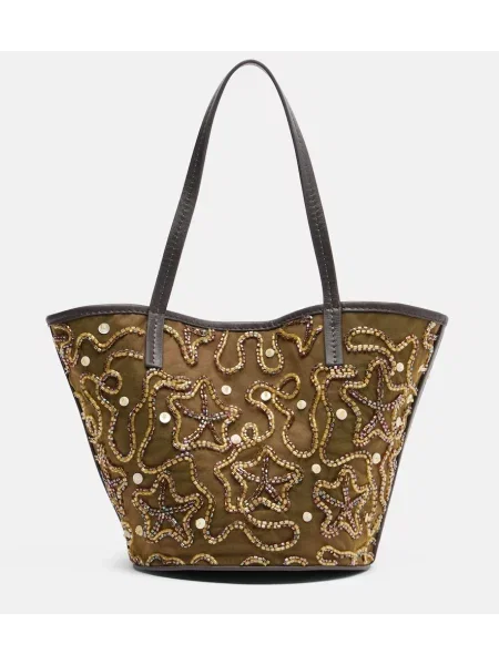 Geantă shopper Staud din canvas verde