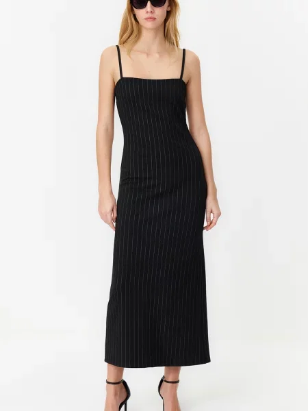 Rochie maxi Trendyol cu dungi tricotate cu bretele negru