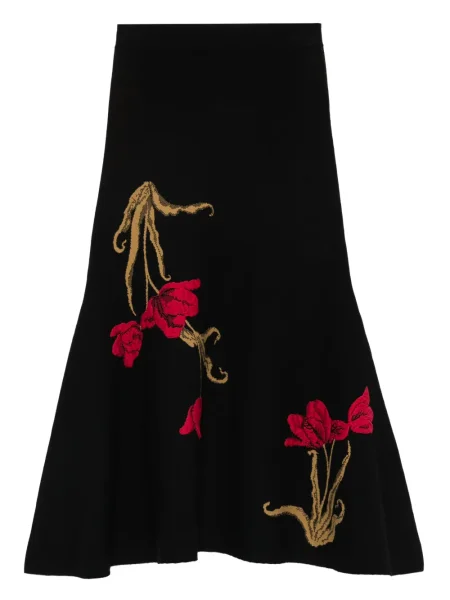 Fustă midi Erdem cu model floral tricotate până la genunchi negru