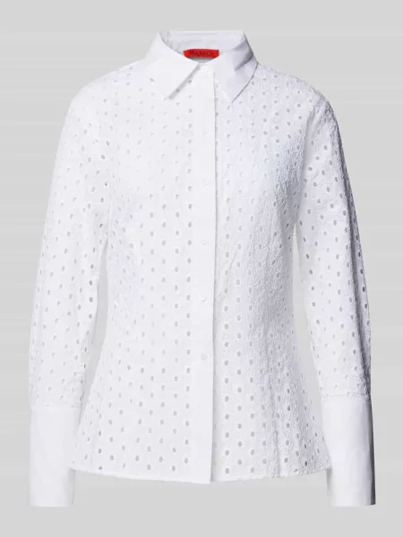 Bluzka koszulowa o kroju regular fit z haftem angielskim model ‘JAMAICA’ Max&co. biała