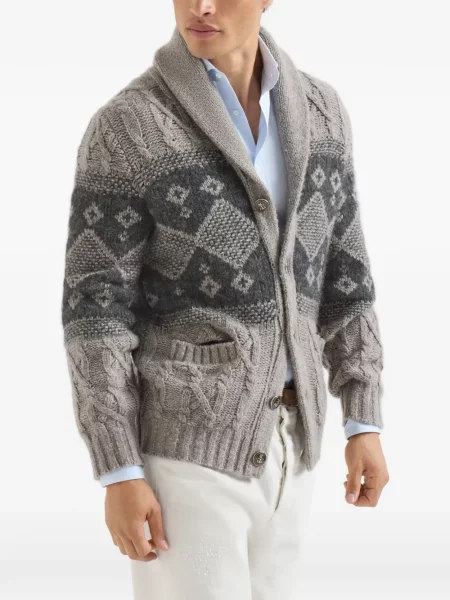 Cardigan Brunello Cucinelli de lână gri