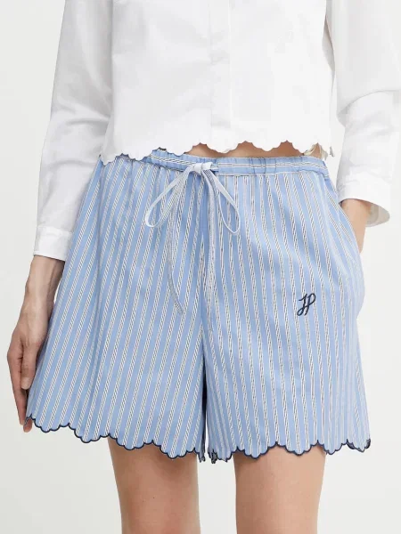 Patou pantaloni scurți din cu imprimeu high waist albastru