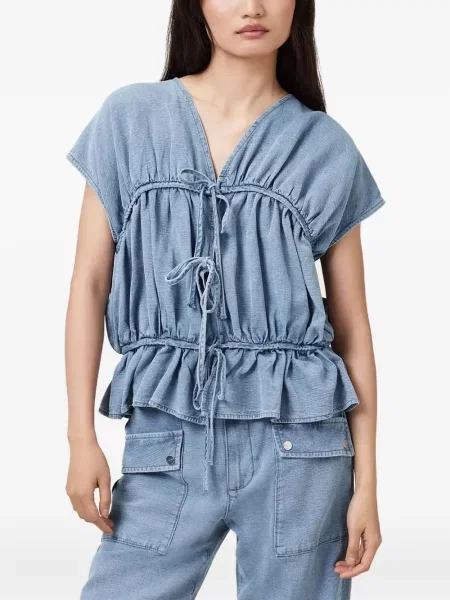 Top Allsaints cu volane albastru