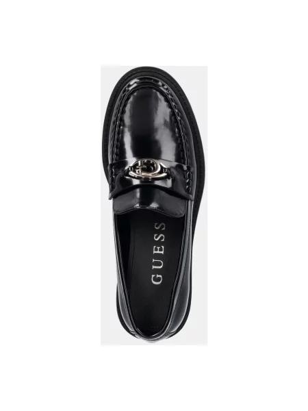 Lniane lakierowane loafersy Guess czarne
