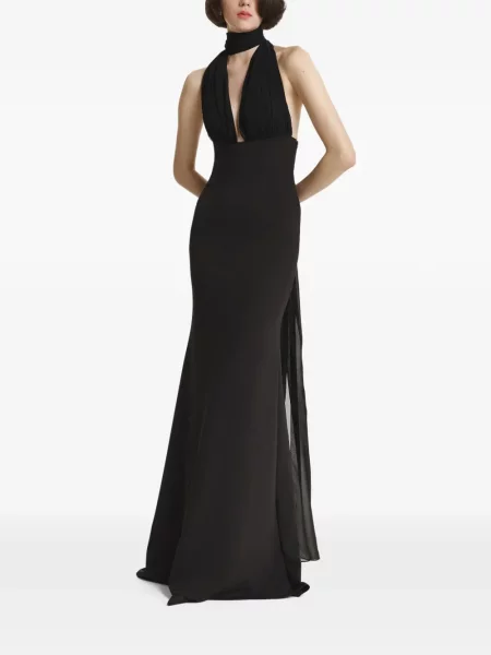 Maksi haljina 2310 Studio s draperijom s halter ovratnikom crna