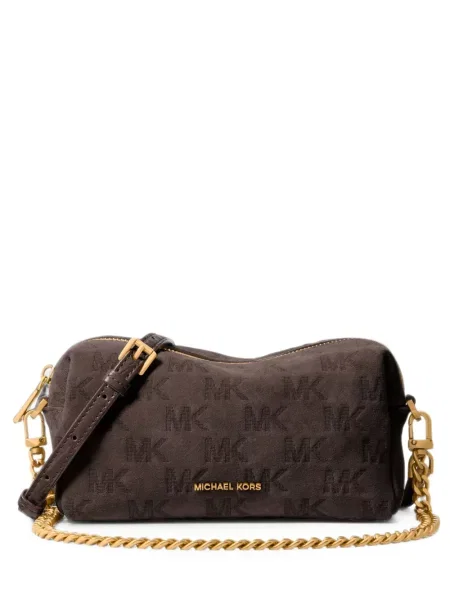 Geanta crossbody Michael Kors din piele de căprioară cu autograf maro