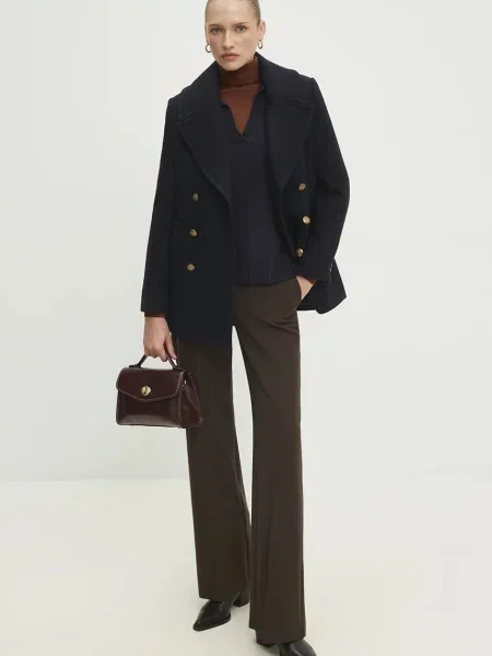 Vlněný kabát Answear Lab tmavomodrá přechodný dvouřadový