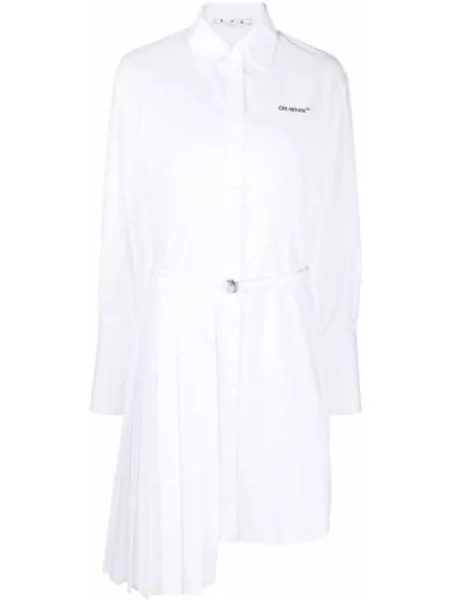 Rochie tip cămașă Off-white plisată de costum alb