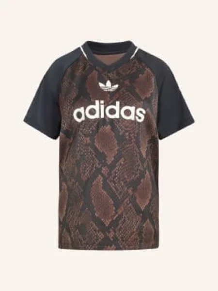 Adidas Originals T-Shirt Snake Print Satin Jersey Z Mieszanki Materiałów braun biała