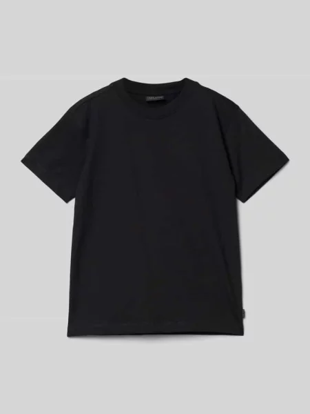 T-shirt z prążkowanym okrągłym dekoltem Cars Jeans czarna