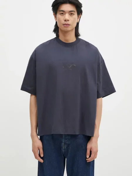VETEMENTS tricou din Oval Logo Cropped Boxy bărbați bleumarin cu imprimeu