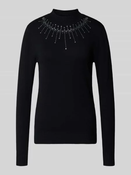 Sweter z dzianiny z mieszanki z obszyciem ozdobnymi kamieniami Apricot czarny