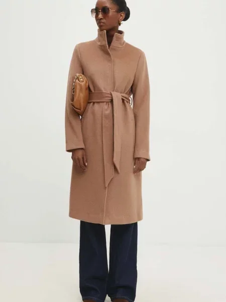 Вълнено палто Answear Lab преходен модел кафяво