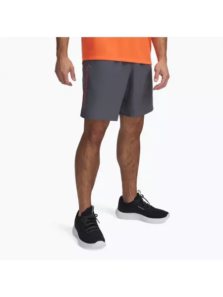 Мъжки шорти за тренировка Under Armour Woven Wordmark castlerock/fire сиво