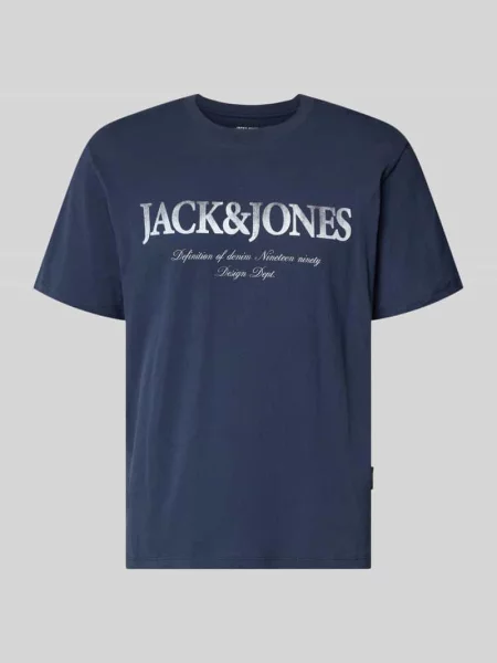 T-shirt z bawełny model DEVIN' Jack & Jones granatowa