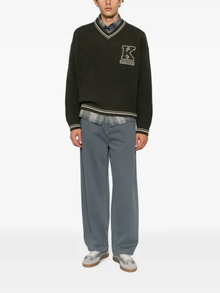 Pulover Maison Kitsune cu decolteu în V cu autograf verde