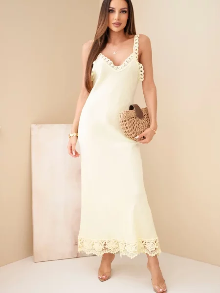 Rochie maxi Kesi Włoski din dantelă galben