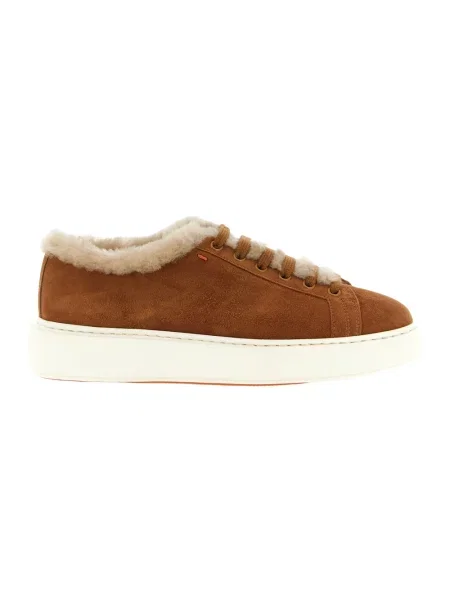 Sneakersy Santoni wełniane brązowe