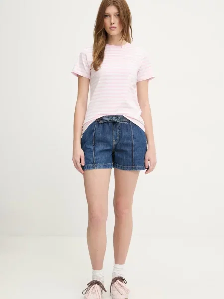 Guess Jeans basic tričko s bavlnou růžové
