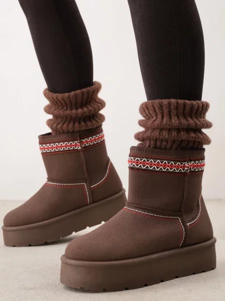 Ghete de zăpadă pe platformă cu motiv brodat Duvee maro