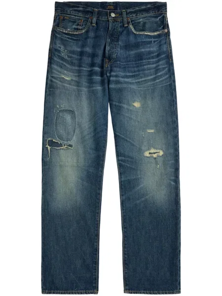 Плисирано вълнено дънково яке Polo Ralph Lauren с протрити краища синьо