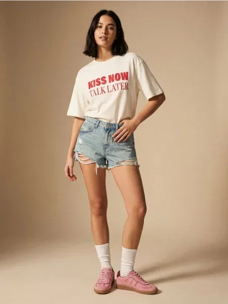 Джинсові шорти з потертостями синій