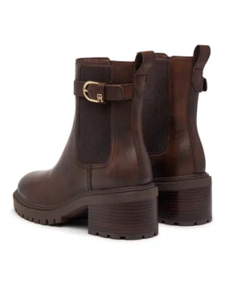 Členková obuv Tommy Hilfiger Block Heel Buckled Chelsea Boot Tmavo hnedá