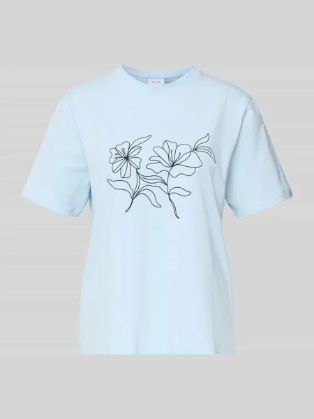 T-shirt z prążkowanym okrągłym dekoltem model „NORA” Vila