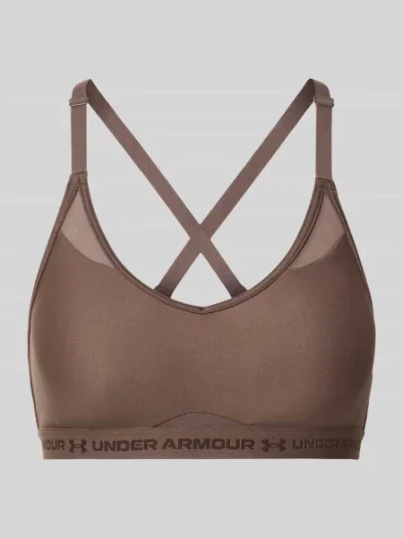 Biustonosz sportowy z napisem z logo model UA Crossback Low Bra' Under Armour brązowy