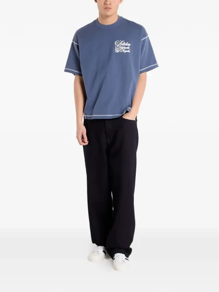 Tricou Adidas din fleece cu dungi scurt albastru