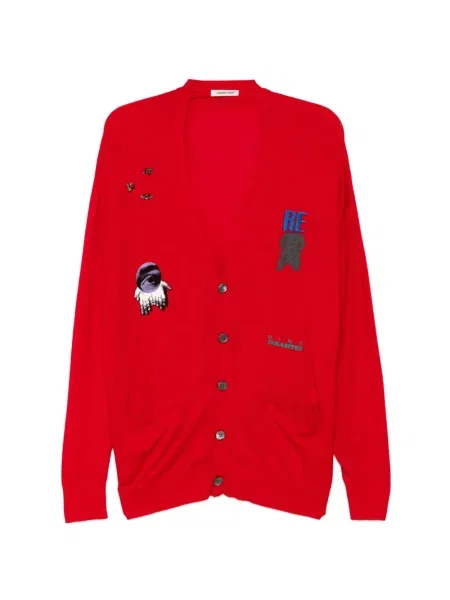 Cardigan Undercover cu imagine cu decolteu în V roșu