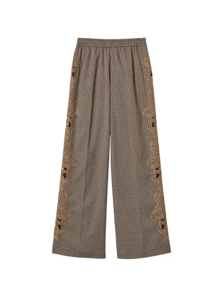 Pantaloni palazzo Twinset cu broderie cu model pepito maro